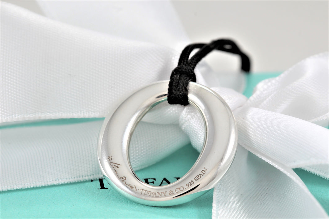Tiffany & Co. Elsa Peretti Silver Medium Sevillana Pendant Silk Cord Necklace