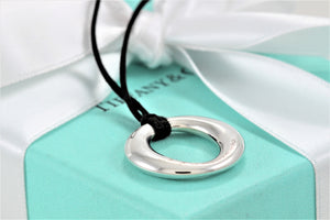 Tiffany & Co. Elsa Peretti Silver Medium Sevillana Pendant Silk Cord Necklace