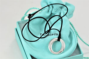 Tiffany & Co. Elsa Peretti Silver Medium Sevillana Pendant Silk Cord Necklace