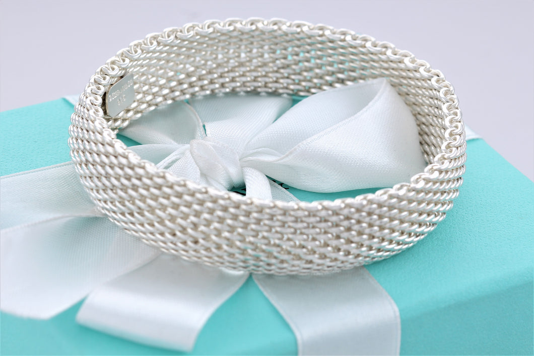 Tiffany & Co. Somerset Mesh Silver Bangle Bracelet