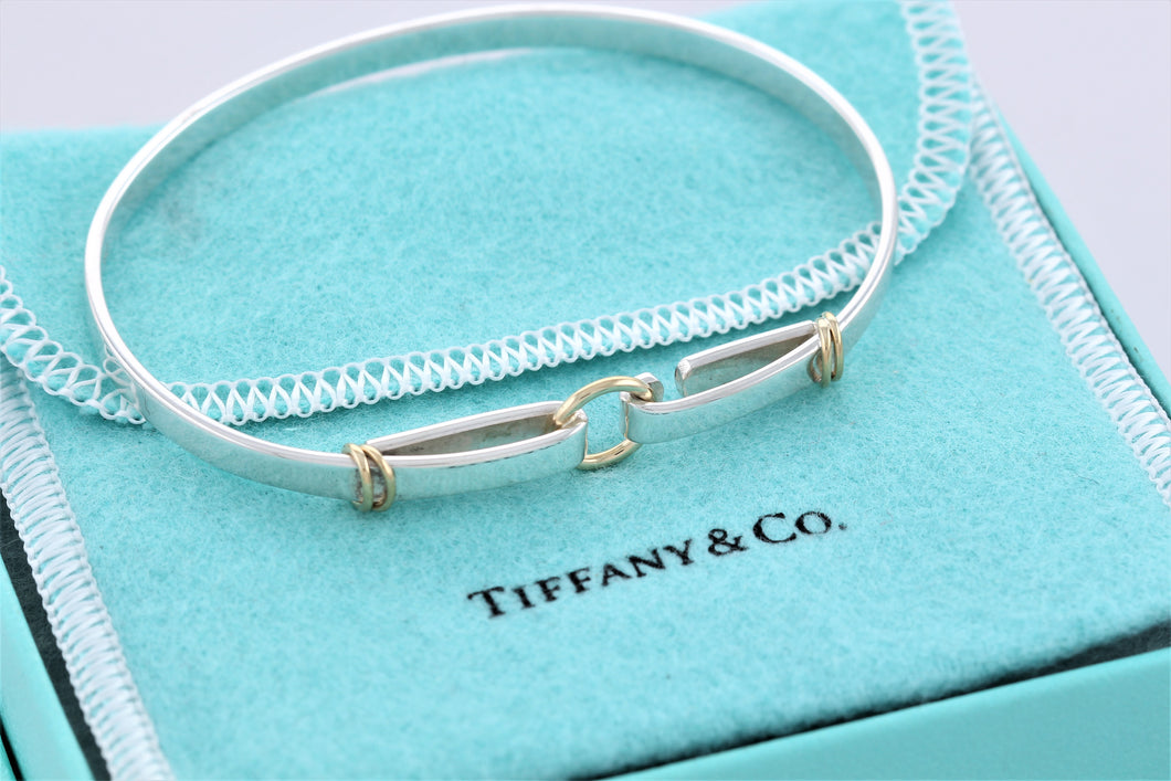 Tiffany & Co. 18K Gold & Silver Double Circle Hook Bangle Bracelet