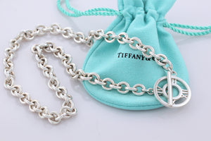 Tiffany & Co. Atlas Silver Roman Numerals Medallion Toggle Necklace