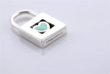 Load image into Gallery viewer, Tiffany &amp; Co. Silver Blue Enamel Heart Padlock Pendant
