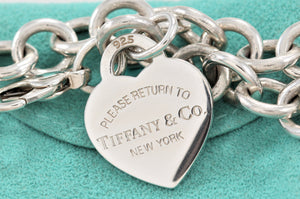 Return To Tiffany & Co. Silver Heart Charm 7.5'' Bracelet STANDARD