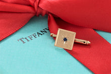 Load image into Gallery viewer, Tiffany &amp; Co. Mens 14K Gold Blue Sapphire Square Shirt Stud
