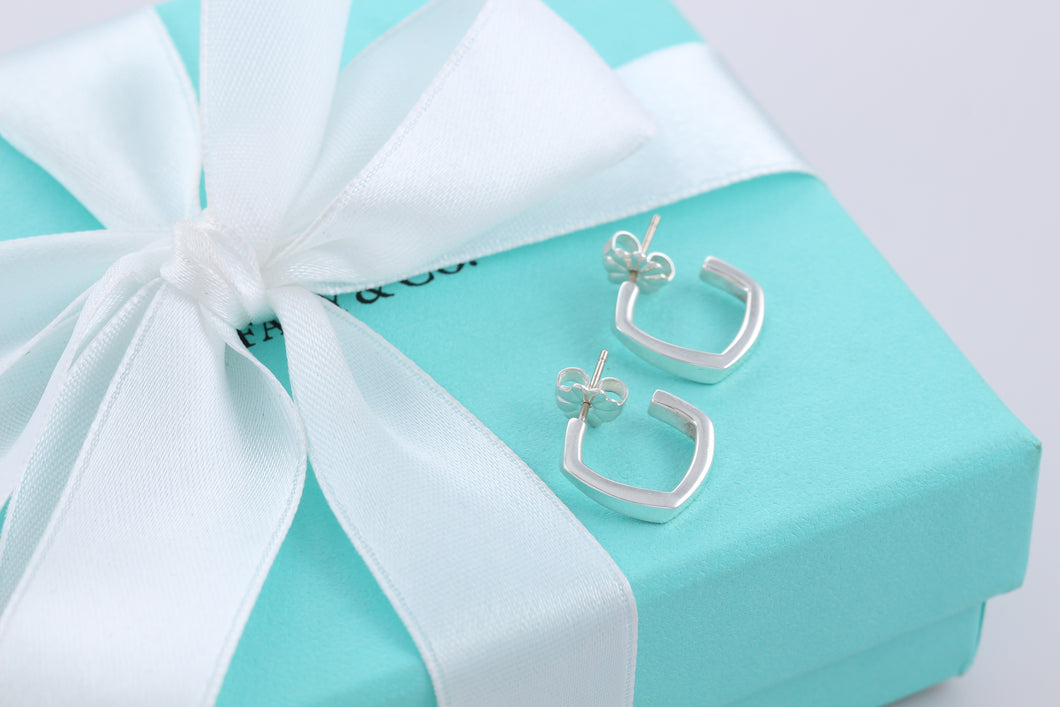 Tiffany & Co. Silver Frank Gehry Mini Torque Square Hoop Earrings