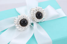 Load image into Gallery viewer, Tiffany &amp; Co. Nature Silver Onyx Gemstone Nature Flower Clip On Earrings
