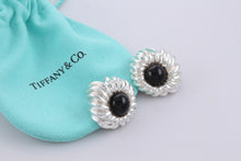 Load image into Gallery viewer, Tiffany &amp; Co. Nature Silver Onyx Gemstone Nature Flower Clip On Earrings
