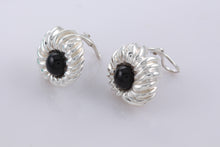 Load image into Gallery viewer, Tiffany &amp; Co. Nature Silver Onyx Gemstone Nature Flower Clip On Earrings
