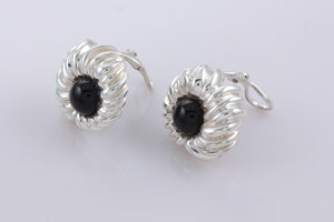 Tiffany & Co. Nature Silver Onyx Gemstone Nature Flower Clip On Earrings