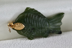 Green Jade Carved Fish Pendant