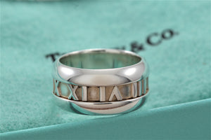 Tiffany & Co. Atlas Silver Roman Numerals Stripe Band Ring