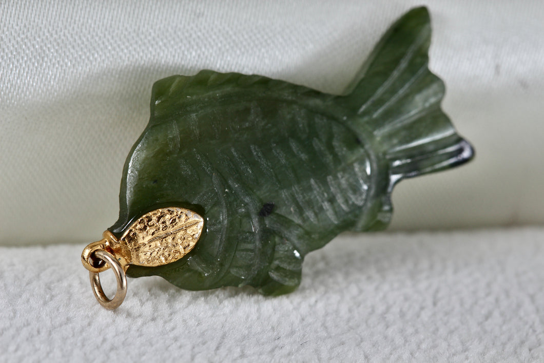 Green Jade Carved Fish Pendant