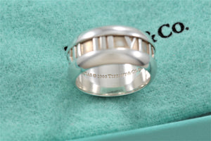 Tiffany & Co. Atlas Silver Roman Numerals Stripe Band Ring