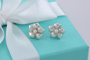 Tiffany & Co. Nature Silver Pearl Flower Stud Earrings