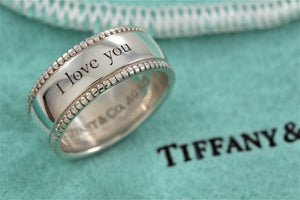 Tiffany & Co. Silver Yours "I Love You" Beaded Edge Ring