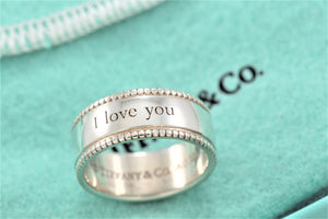 Tiffany & Co. Silver Yours "I Love You" Beaded Edge Ring