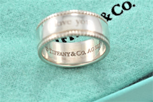 Tiffany & Co. Silver Yours "I Love You" Beaded Edge Ring