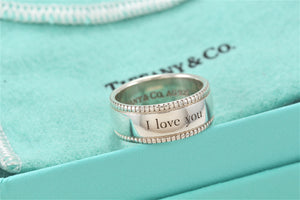 Tiffany & Co. Silver Yours "I Love You" Beaded Edge Ring