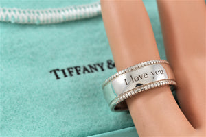 Tiffany & Co. Silver Yours "I Love You" Beaded Edge Ring