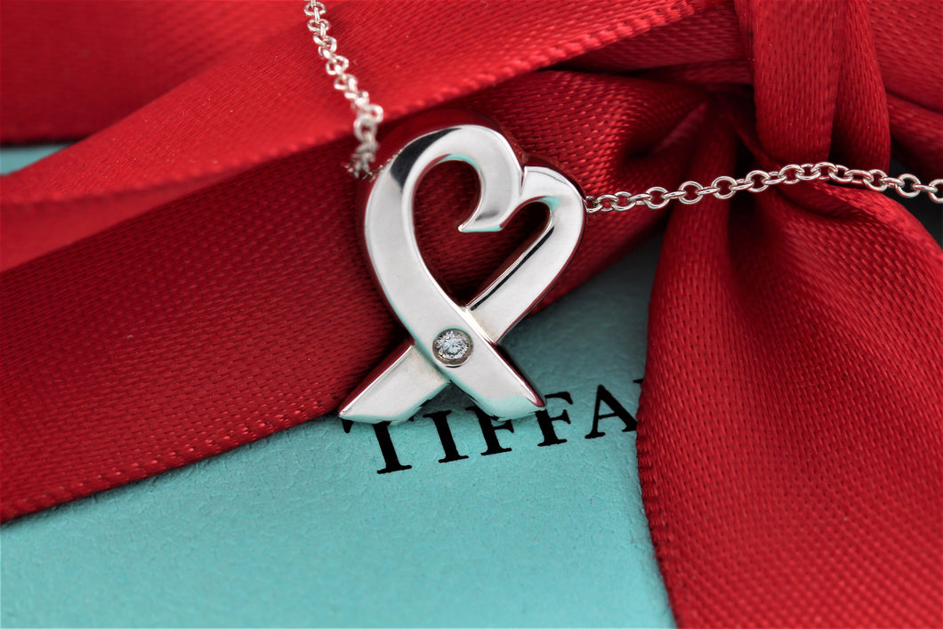 Tiffany & Co. Paloma Picasso Silver Loving Heart Diamond Necklace