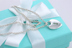 Tiffany & Co. Silver Large Keyhole Heart Padlock Pendant Necklace