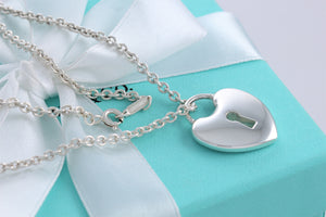 Tiffany & Co. Silver Large Keyhole Heart Padlock Pendant Necklace