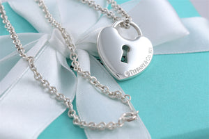 Tiffany & Co. Silver Large Keyhole Heart Padlock Pendant Necklace