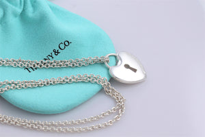 Tiffany & Co. Silver Large Keyhole Heart Padlock Pendant Necklace