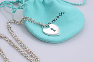 Tiffany & Co. Silver Large Keyhole Heart Padlock Pendant Necklace