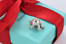 Load image into Gallery viewer, Tiffany &amp; Co. 18Kt. Gold &amp; Silver Blue Sapphire Gemtone Frog Pin Brooch
