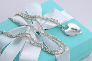 Tiffany & Co. Silver Large Keyhole Heart Padlock Pendant Necklace