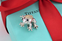 Load image into Gallery viewer, Tiffany &amp; Co. 18Kt. Gold &amp; Silver Blue Sapphire Gemtone Frog Pin Brooch
