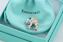 Load image into Gallery viewer, Tiffany &amp; Co. 18Kt. Gold &amp; Silver Blue Sapphire Gemtone Frog Pin Brooch
