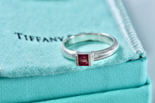 Load image into Gallery viewer, Tiffany &amp; Co. Silver Pink Square Tourmaline Stacking Ring
