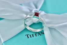 Load image into Gallery viewer, Tiffany &amp; Co. Silver Pink Square Tourmaline Stacking Ring
