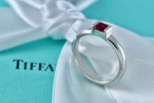 Load image into Gallery viewer, Tiffany &amp; Co. Silver Pink Square Tourmaline Stacking Ring
