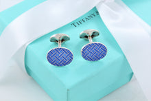 Load image into Gallery viewer, Tiffany &amp; Co. Mens Silver Blue Enamel Plaid England Oval Cufflinks
