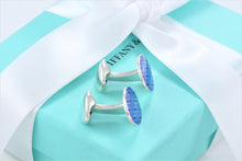 Load image into Gallery viewer, Tiffany &amp; Co. Mens Silver Blue Enamel Plaid England Oval Cufflinks
