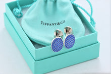 Load image into Gallery viewer, Tiffany &amp; Co. Mens Silver Blue Enamel Plaid England Oval Cufflinks
