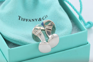 Tiffany & Co. Mens Silver Blue Enamel Plaid England Oval Cufflinks