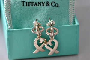 Tiffany & Co. Paloma Picasso Silver Dangle Loving Heart Earrings