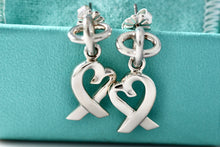 Load image into Gallery viewer, Tiffany &amp; Co. Paloma Picasso Silver Dangle Loving Heart Earrings
