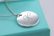 Load image into Gallery viewer, Tiffany &amp; Co. Silver Letter &#39;&#39;K&#39;&#39; Large Disc Pendant Beaded Chain Necklace
