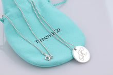 Load image into Gallery viewer, Tiffany &amp; Co. Silver Letter &#39;&#39;K&#39;&#39; Large Disc Pendant Beaded Chain Necklace
