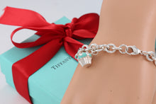 Load image into Gallery viewer, Tiffany &amp; Co. Silver Blue Enamel Cupcake Charm Bracelet
