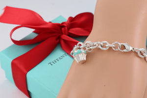 Tiffany & Co. Silver Blue Enamel Cupcake Charm Bracelet