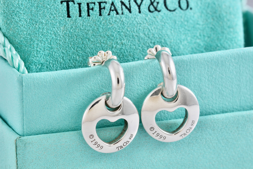 Tiffany & Co. Silver Dangle Cutout Heart Stencil Earrings