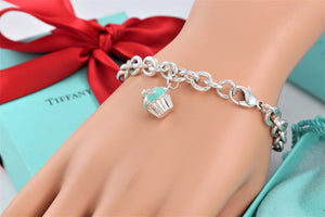 Tiffany & Co. Silver Blue Enamel Cupcake Charm Bracelet