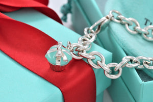 Tiffany & Co. Silver Blue Enamel Cupcake Charm Bracelet